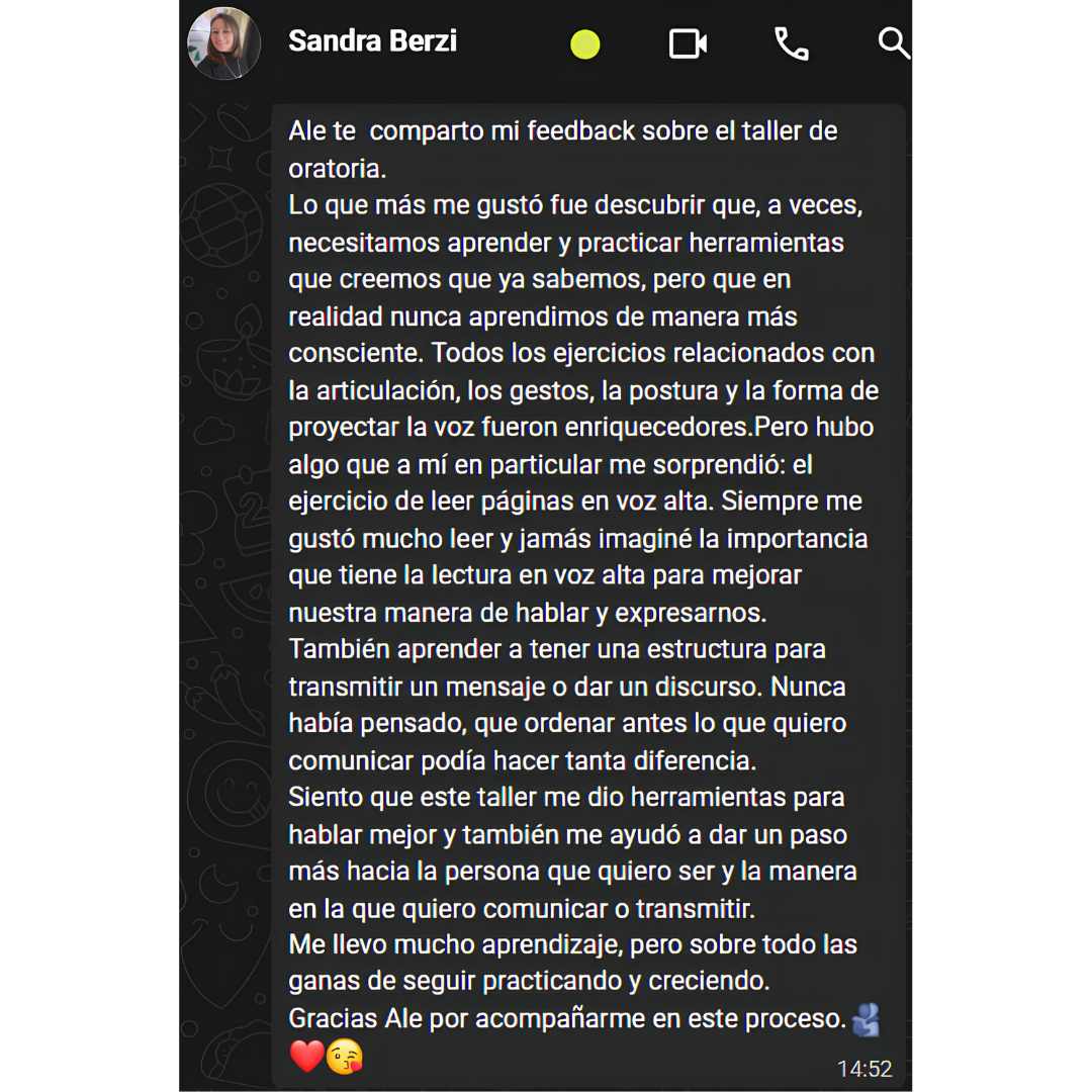 Testimonio de alumna del curso de oratoria - Sandra