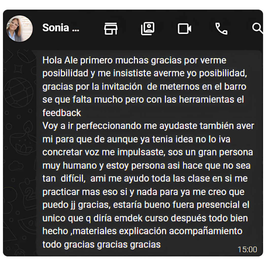 Prueba social en captura de pantalla del entrenamiento de oratoria